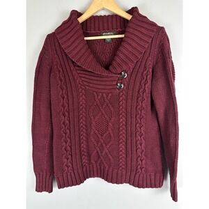 Eddie Bauer Shawl Collar Cable Knit Sweater Women's Petite M Preppy Heritage